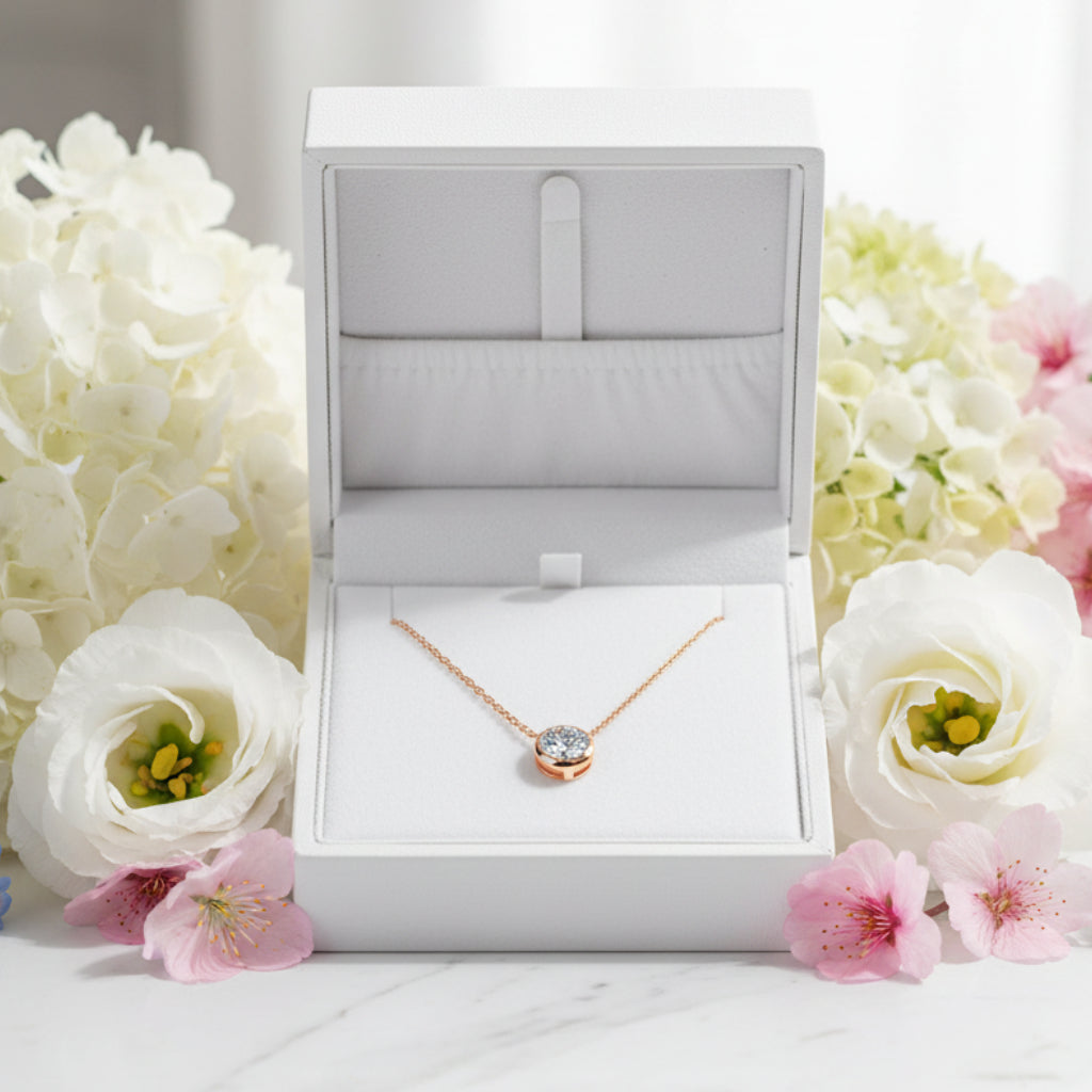 Modern Round Pendant 1 Carat Moissanite Diamond set in 18K White Gold Plated 925 Silver (GRA)