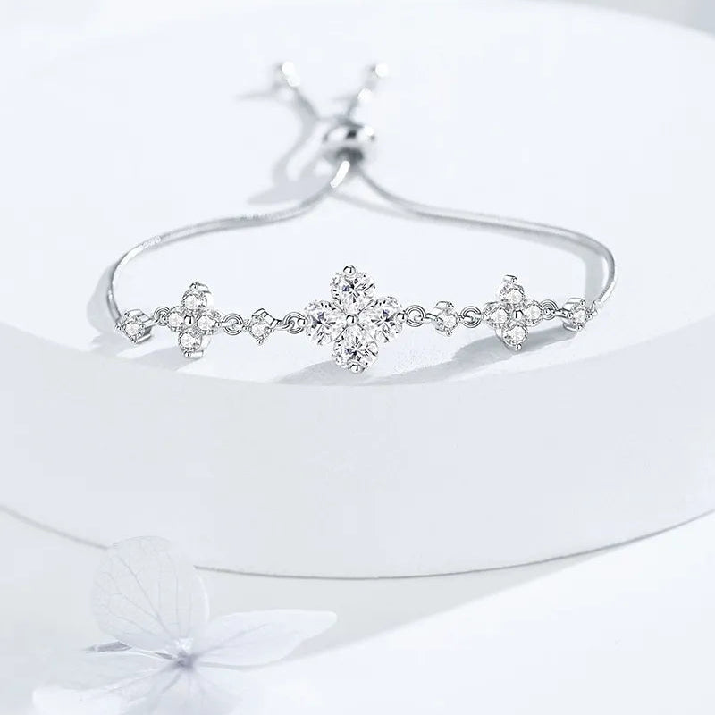 Fairy Tale Floral Design Natural Zircon Gemstone Bracelet in 18K White Gold Plated 925 Silver Capella Jewellery