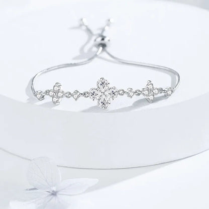 Fairy Tale Floral Design Natural Zircon Gemstone Bracelet in 18K White Gold Plated 925 Silver Capella Jewellery