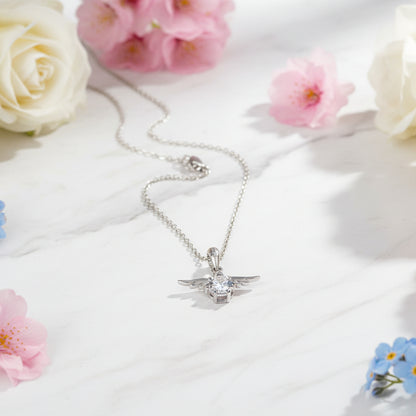 Angel Wings 0.5 Carat Moissanite Necklace set in Platinum Plated 925 Silver (GRA) Capella Jewellery