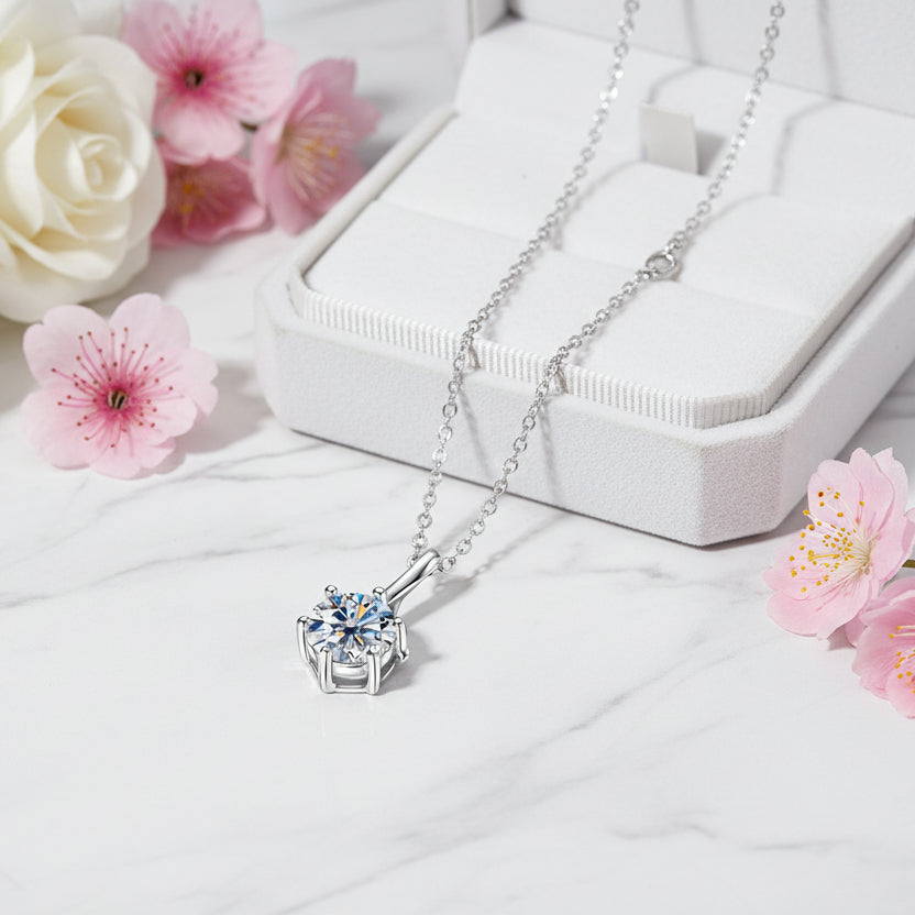 Infinity Six-Claw 1 Carat Moissanite Diamond Pendent set in 18K Gold Plated 925 Silver (GRA)