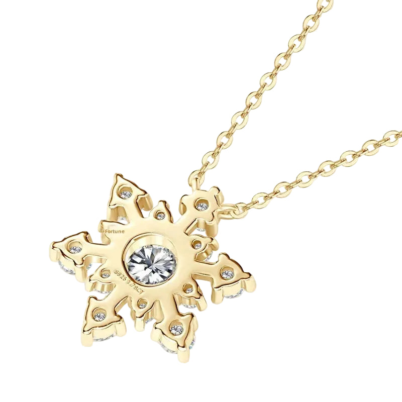 Snowflake Design 1.8 Carat Moissanite Diamond Necklace set in 18K Gold Plated 925 Silver (GRA)