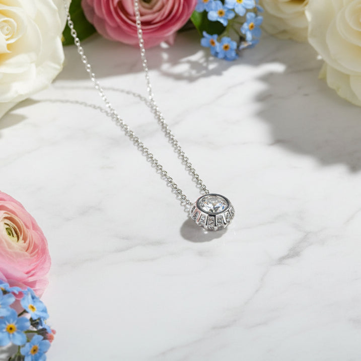 Sunshine Halo Pendant 1 Carat Moissanite Diamond Necklace set in 925 Silver