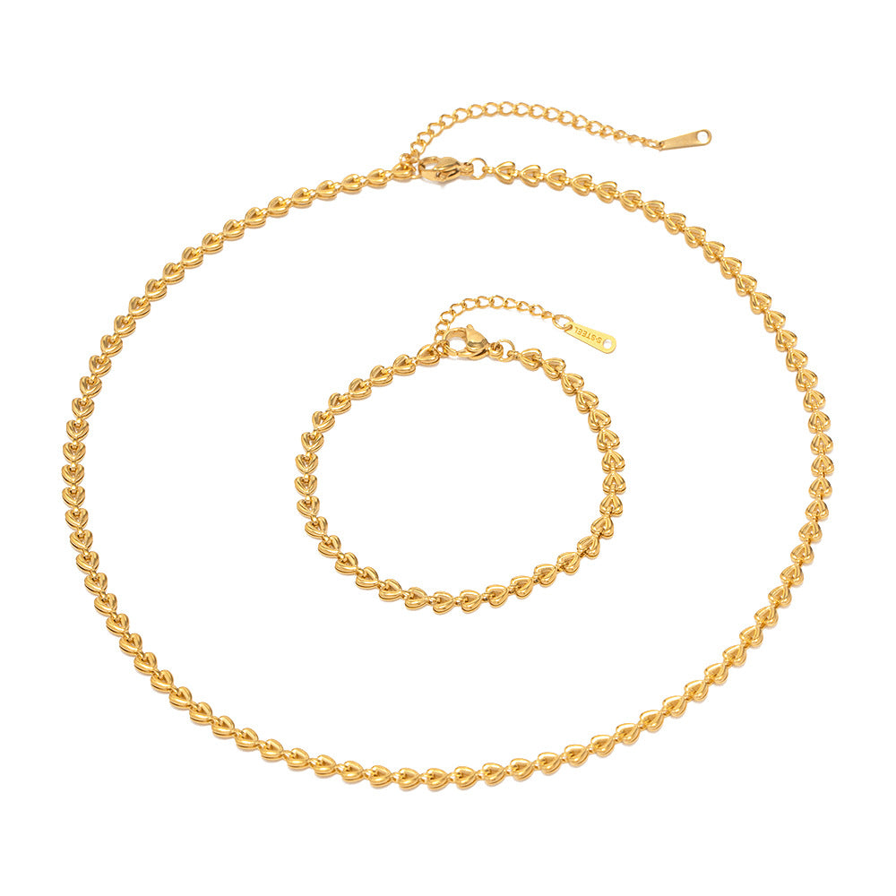18K Gold Plated Stainless Steel Hollow Love Woven Necklace and Bracelet Set