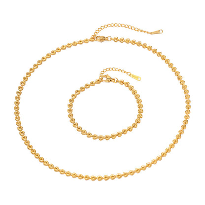 European Hollow Love Woven Design Necklace and Bracelet Set 18K Gold Plated Capella Jewellery