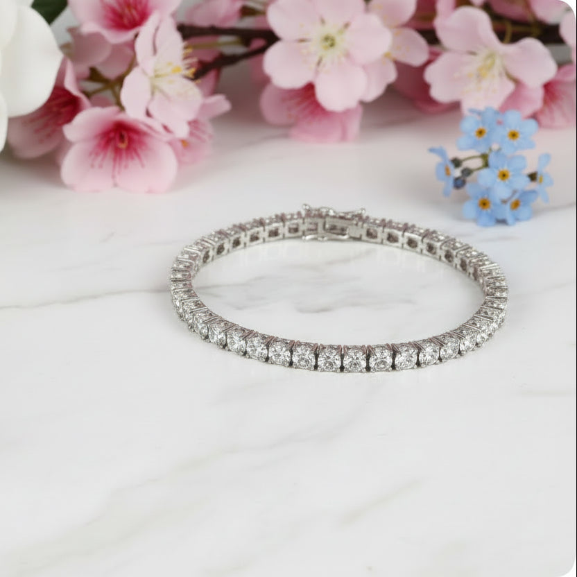 French Full Pavé (2mm) Natural Zircon Gemstone Tennis Bracelet set in 18K Gold Plating Capella Jewellery