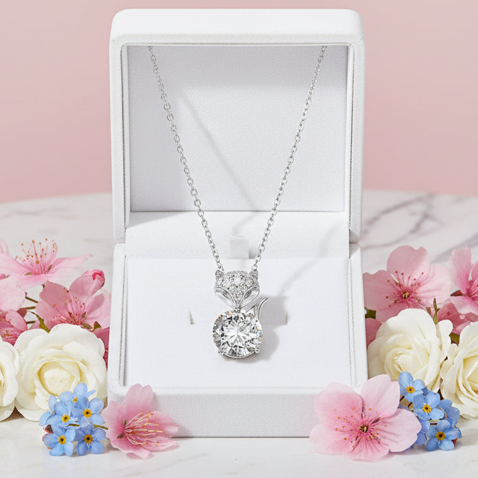French Fox Design 2 Carat Moissanite Pendent set in 18K White Gold Plated 925 Silver Capella Jewellery