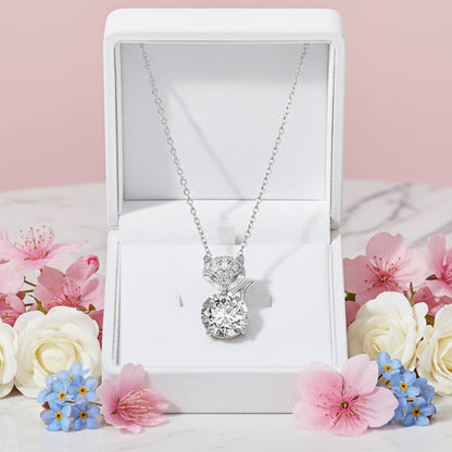 French Fox Design 2 Carat Moissanite Pendent set in 18K White Gold Plated 925 Silver Capella Jewellery