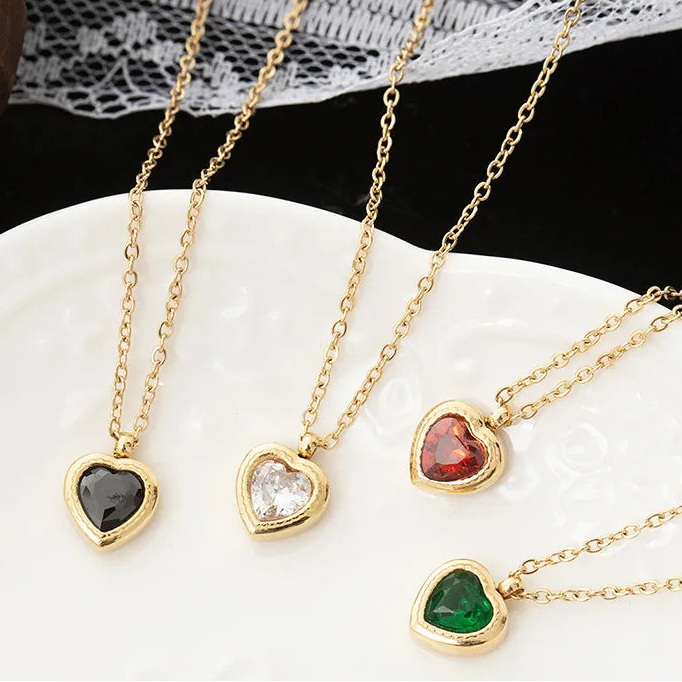 Vintage European Jacinth Peach Heart Natural Zircon Gemstone Necklace set in 18K Gold Plating Capella Jewellery