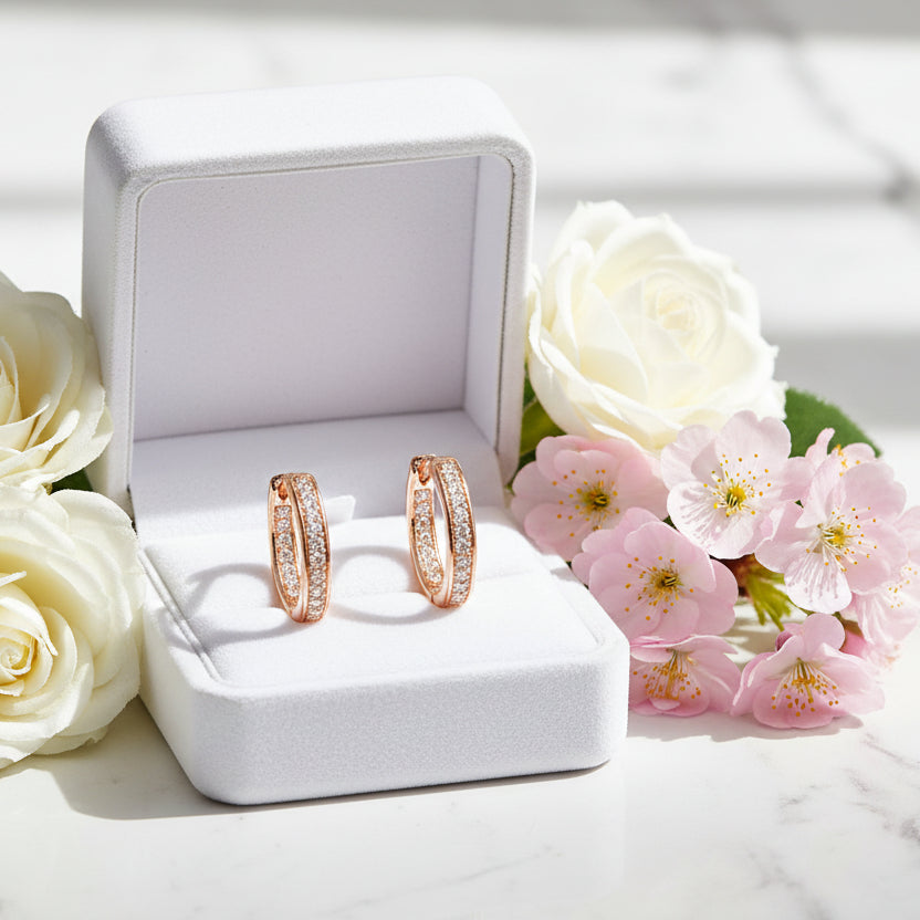 Linear Row Hoop Earrings Micro Moissanite Diamond set in 18K Gold Plated 925 Silver