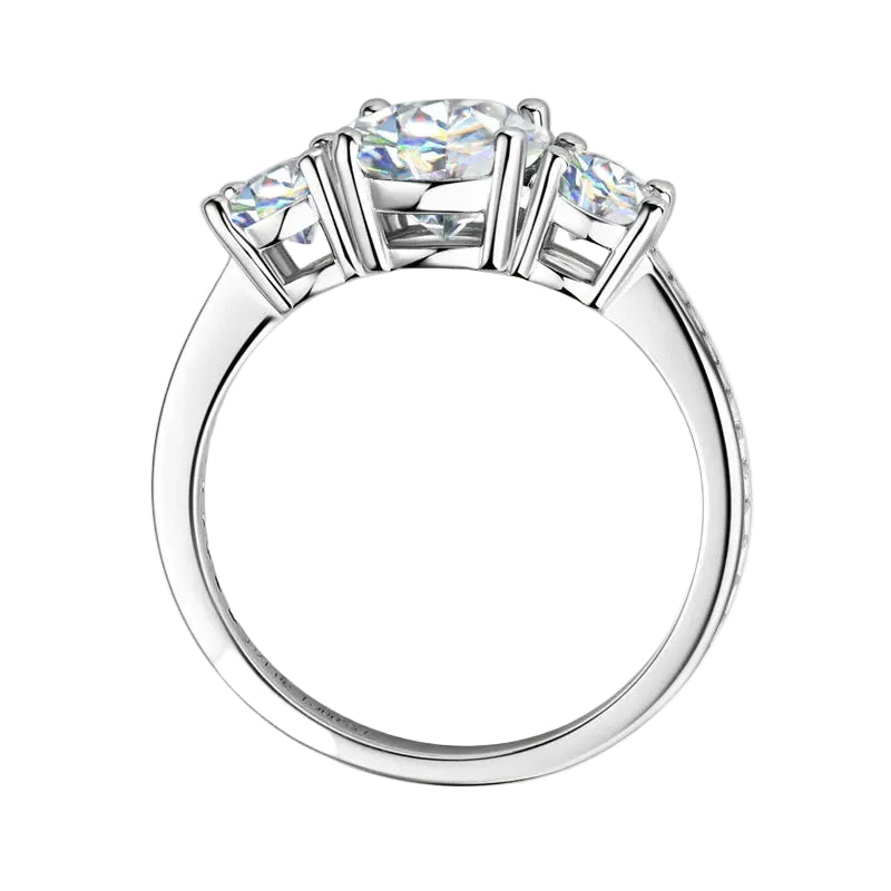 Italian Three Stone 3 Carat Moissanite Diamond Ring set in 18K White Gold Plated 925 Silver (GRA)