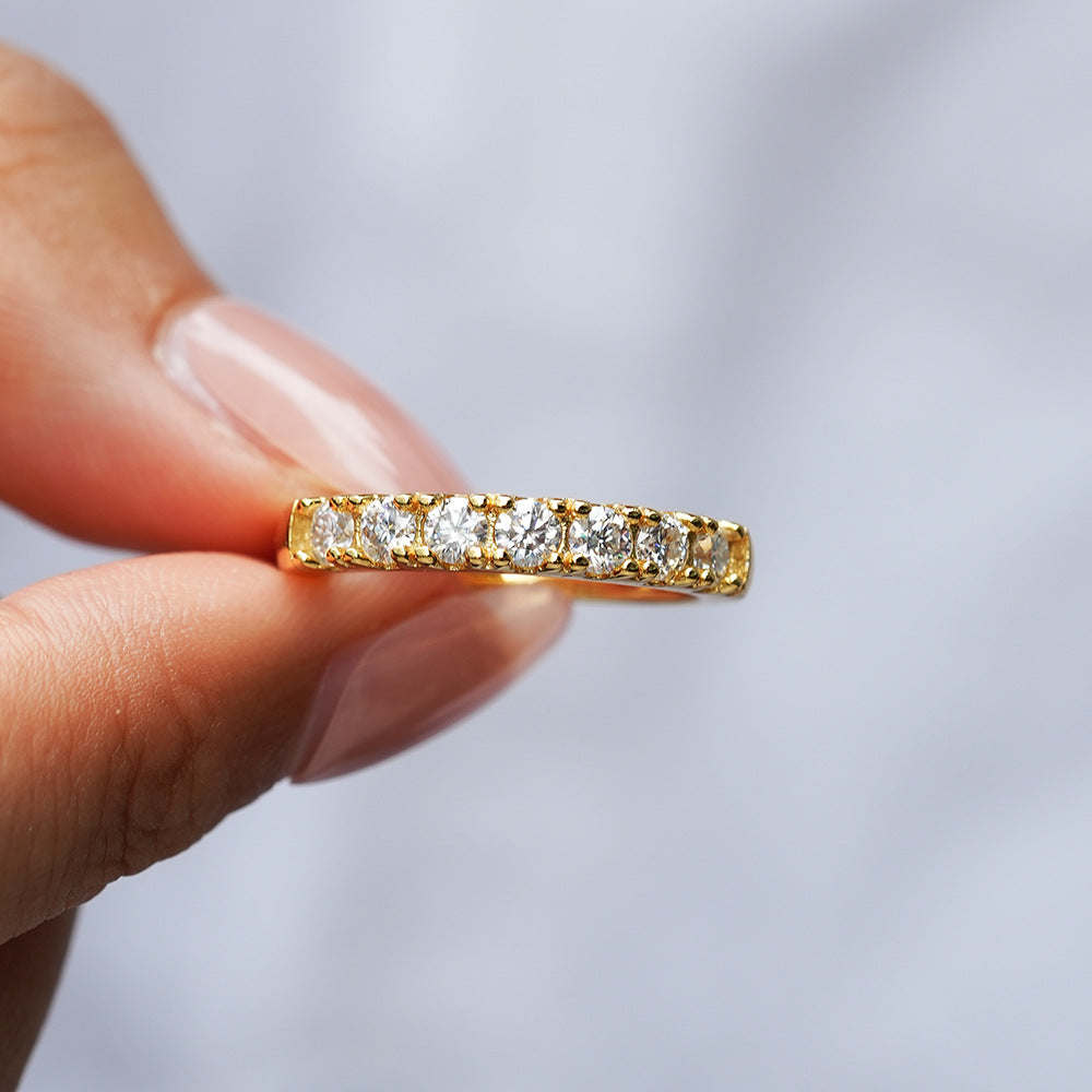 French Seven Stars Pavé 0.7 Carat Moissanite Diamond Ring set in 18K Gold Plated 925 Silver