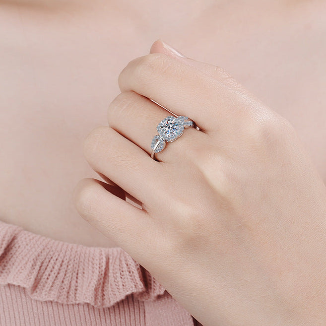 Korean Petal Design 1 Carat Moissanite Diamond Ring set in 18K White Gold Plated 925 Silver (GRA)