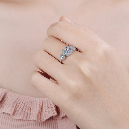 European Petal Leaf Inspired 1 Carat Moissanite Ring set in 18K White Gold Plated 925 Silver (GRA) Capella Jewellery