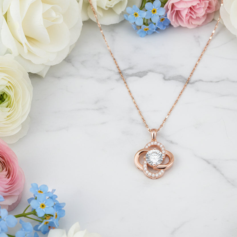Lucky Charm 1 Carat Natural Zircon Charm Necklace set in 18K Gold plated 925 Silver