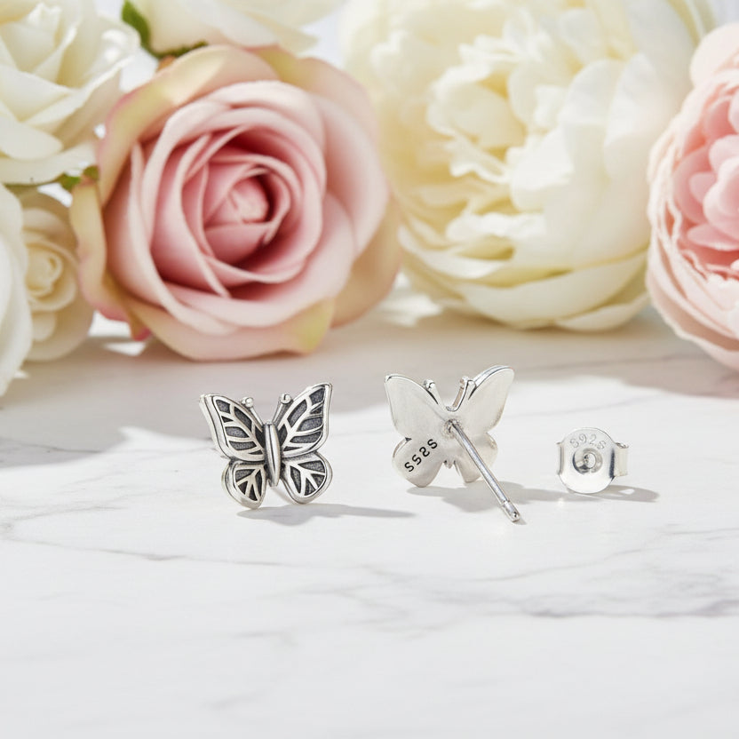 Japanese Design Retro Ziyun Butterfly Motif Earrings set in 925 Sterling Silver