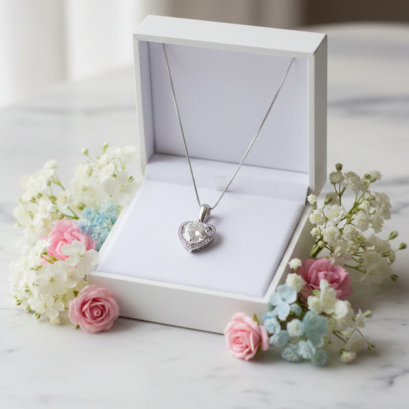 Mosaic Heart 2 Carat Moissanite Diamond Pendant set in 925 Sterling Silver Necklace (GRA)