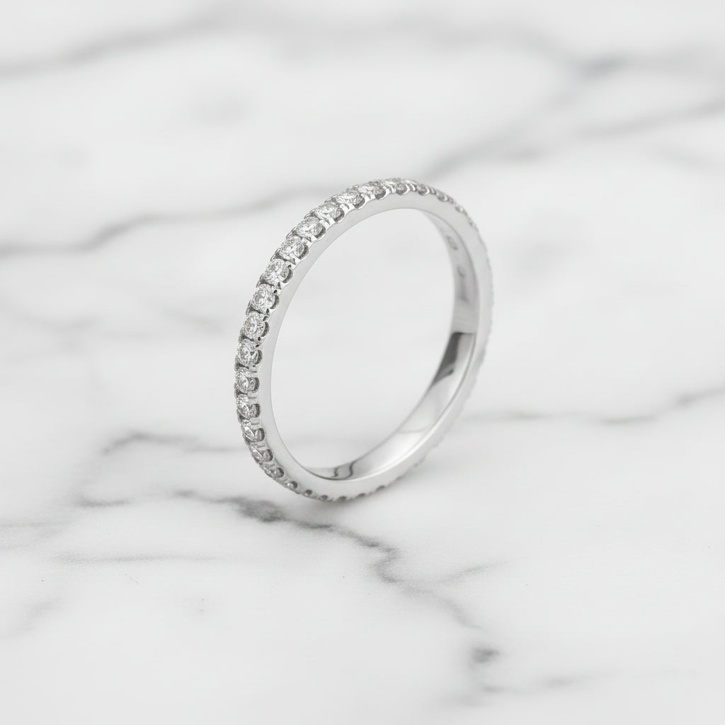 French 15 Row Eternity Ring 0.22 Carat Moissanite Diamond set in 18K White Gold Plated 925 Silver (GRA)