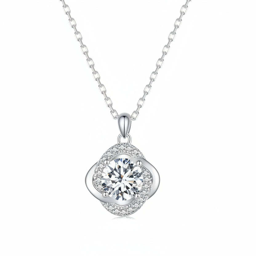 Galaxy 1 Carat Moissanite Diamond Necklace set in 18K White Gold 925 Sterling Silver (GRA)
