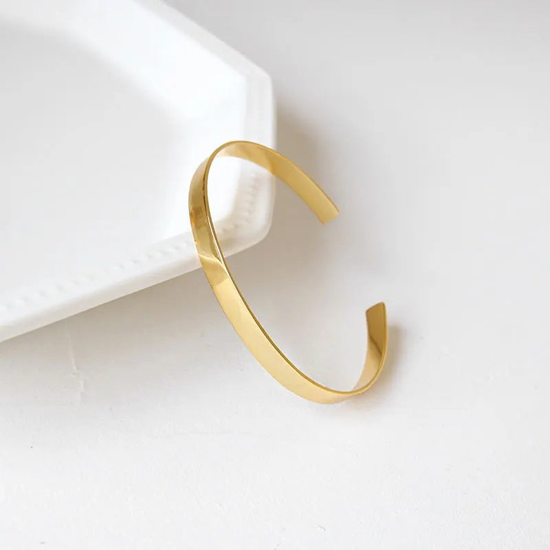 Classic Gold French Fashion 6mm Bangle Bracelet set in 18K Gold Plated 925 Sterling Silver Capella Jewellery