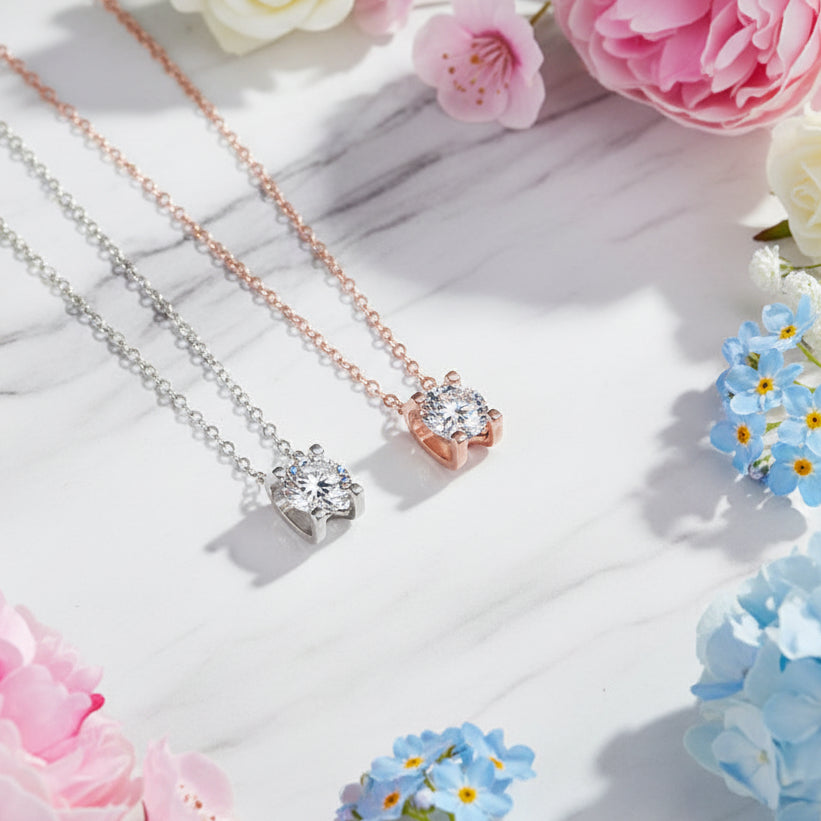 French Design 2 Carat Moissanite Diamond Necklace set in Platinum Plated 925 Silver (GRA)
