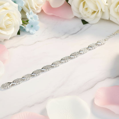 Four Leaf Clover Micro Inlay Natural Zircon Gemstone Bracelet set in Platinum Plated 925 Sterling Silver Capella Jewellery