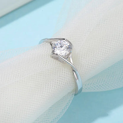 Italian Twin Hearts Solitaire Ring 0.5 Carat Moissanite set in 18K White Gold plated 925 Silver (GRA) Capella Jewellery