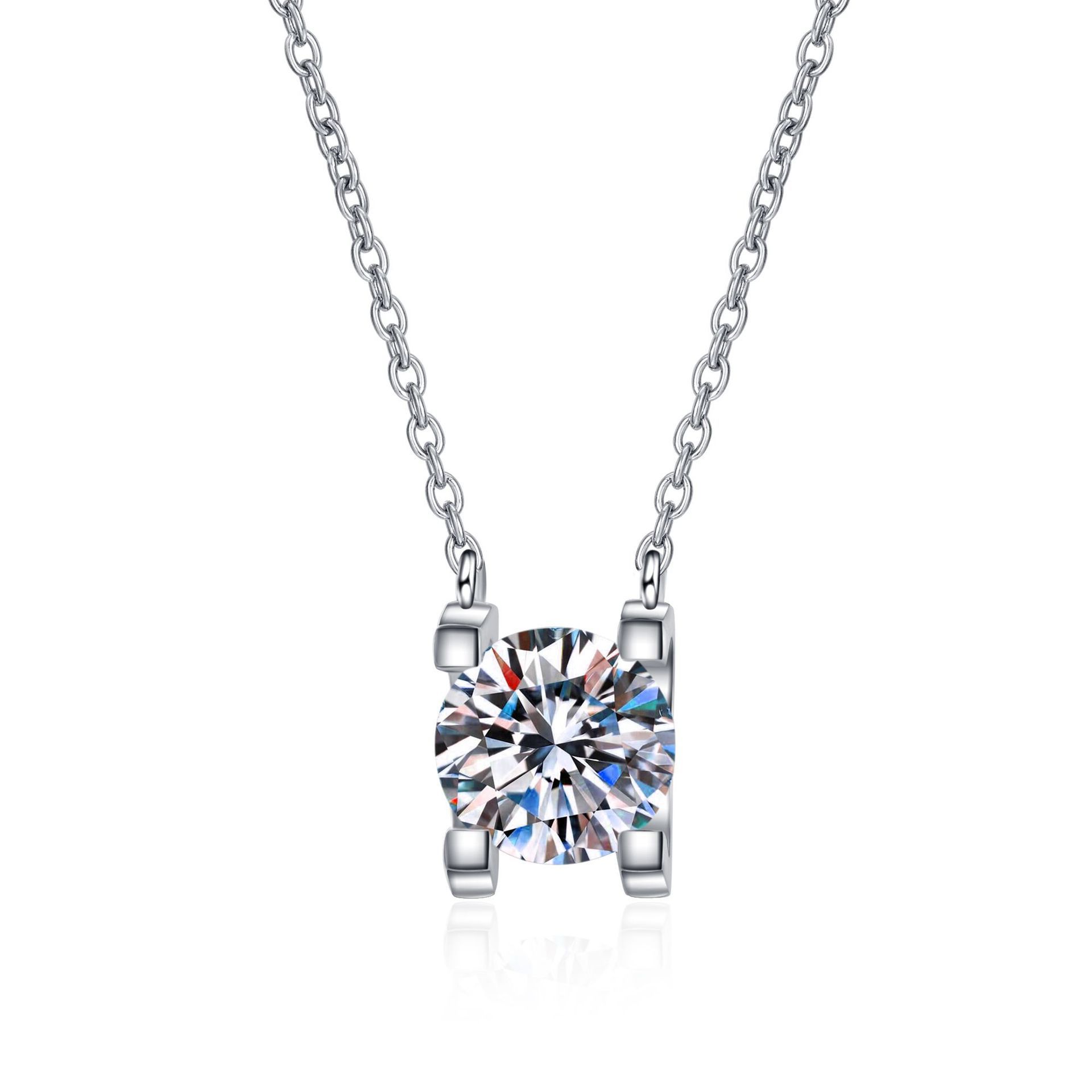 French Design 2 Carat Moissanite Diamond Necklace set in Platinum Plated 925 Silver (GRA)