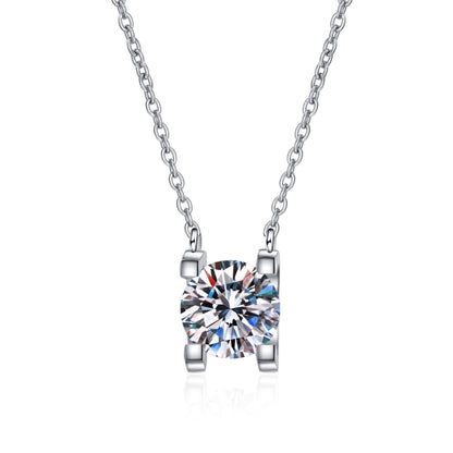 French Solitaire Design 2 Carat Moissanite Necklace set in Platinum Plated 925 Silver (GRA) Capella Jewellery