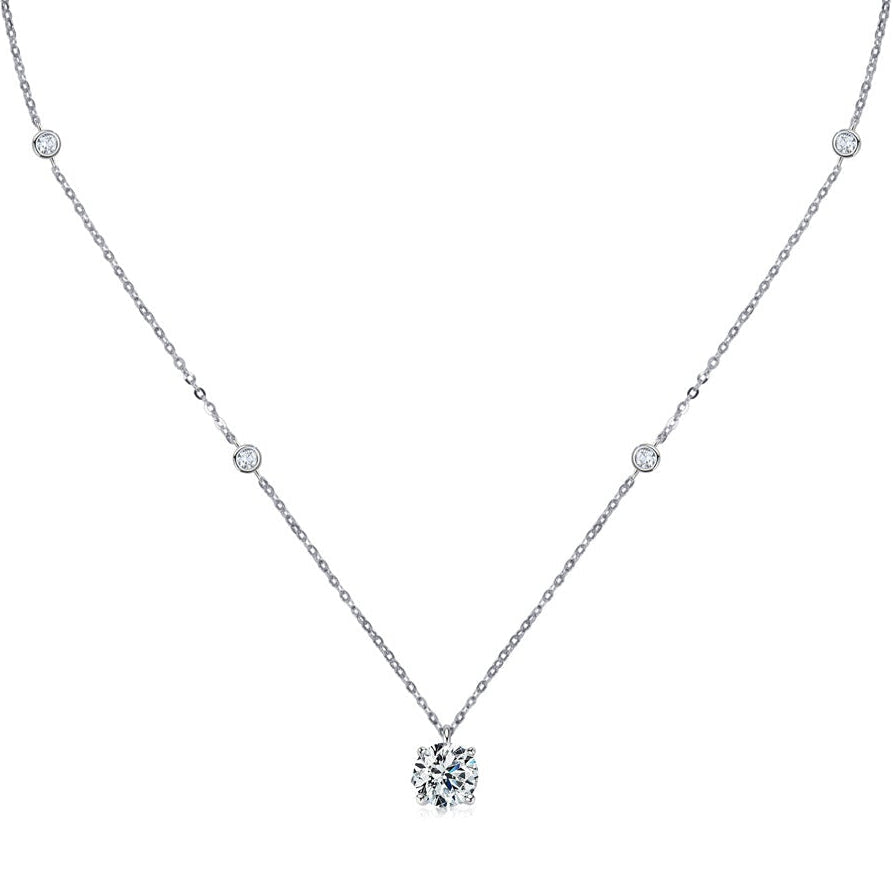 Luxury Five Stars 2 Carat Moissanite Diamond Necklace set in 18K White Gold Plated 925 Silver (GRA)