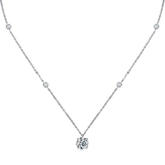 Luxury Five Stars 2 Carat Moissanite Diamond Necklace set in 18K White Gold Plated 925 Silver (GRA)