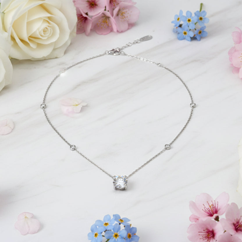 Luxury Five Stars 2 Carat Moissanite Diamond Necklace set in 18K White Gold Plated 925 Silver (GRA)