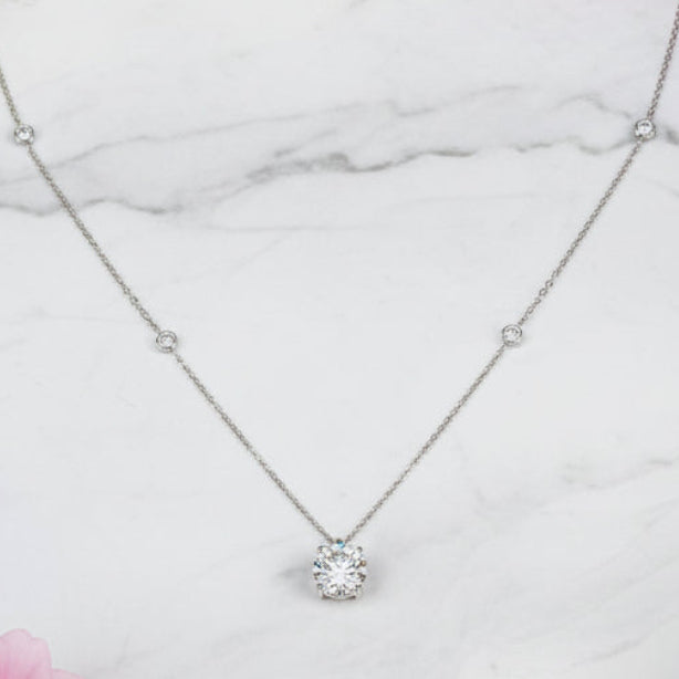 Luxury Five Stars 2 Carat Moissanite Diamond Necklace set in 18K White Gold Plated 925 Silver (GRA)