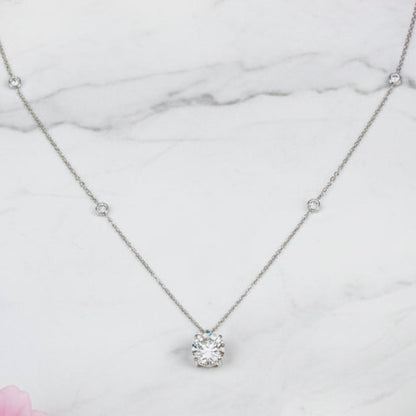 Luxury Five Stars 2 Carat Moissanite Necklace set in 18K White Gold Plated 925 Silver (GRA) Capella Jewellery