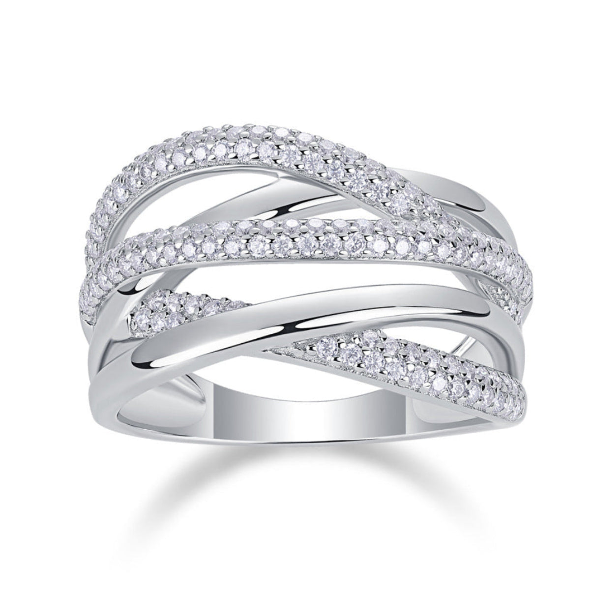 Italian Twist Micro Pavé-set 132 Moissanite Diamond Ring set in 18K White Gold Plated 925 Silver