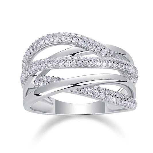 Italian Twist Design Micro Pavé-set 132 Moissanite Diamond Ring set in Platinum Plated 925 Silver (GRA)