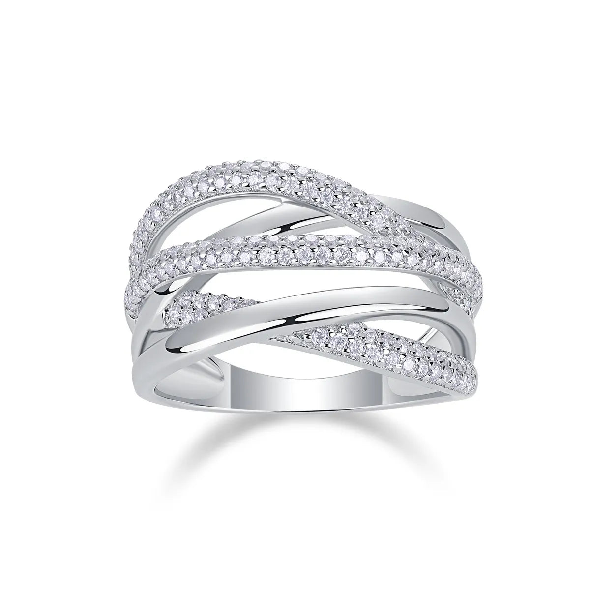 Italian Twist Micro Pavé-set 132 Moissanite Diamond Ring set in 18K White Gold Plated 925 Silver