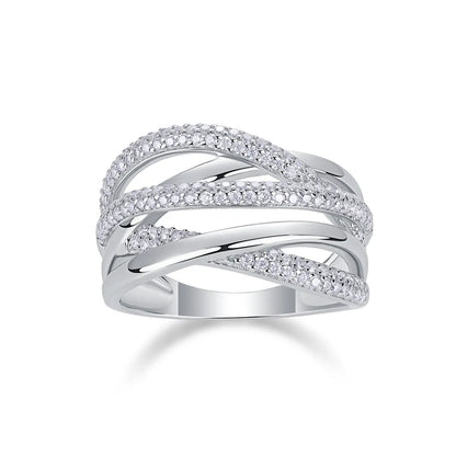 Italian Twist Design Micro Pavé-set 132 Moissanite Ring set in Platinum Plated 925 Silver (GRA) Capella Jewellery