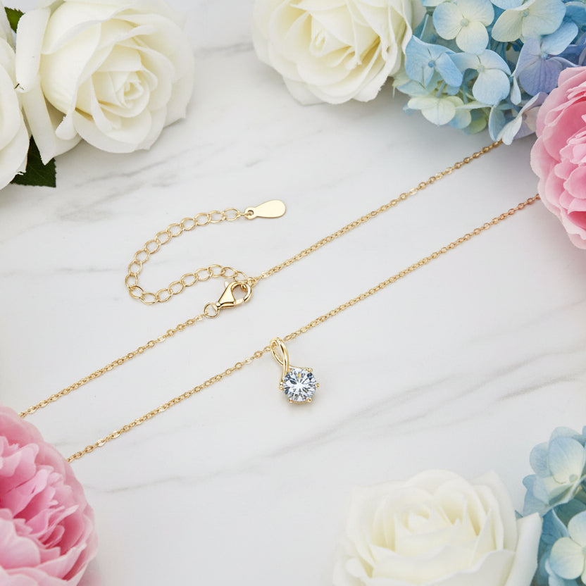Infinity Six-Claw 1 Carat Moissanite Diamond Pendent set in 18K Gold Plated 925 Silver (GRA)