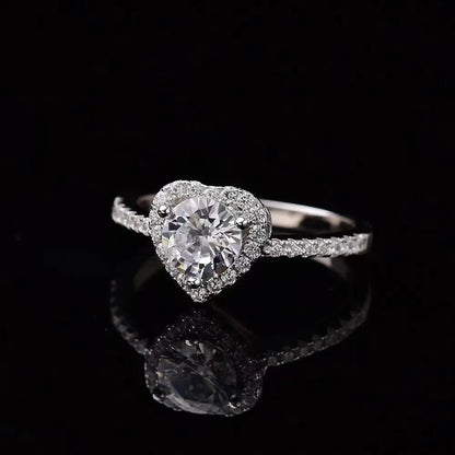 European Diamond Heart 1 Carat Moissanite Ring set in Platinum Plated 925 Silver (GRA) Capella Jewellery