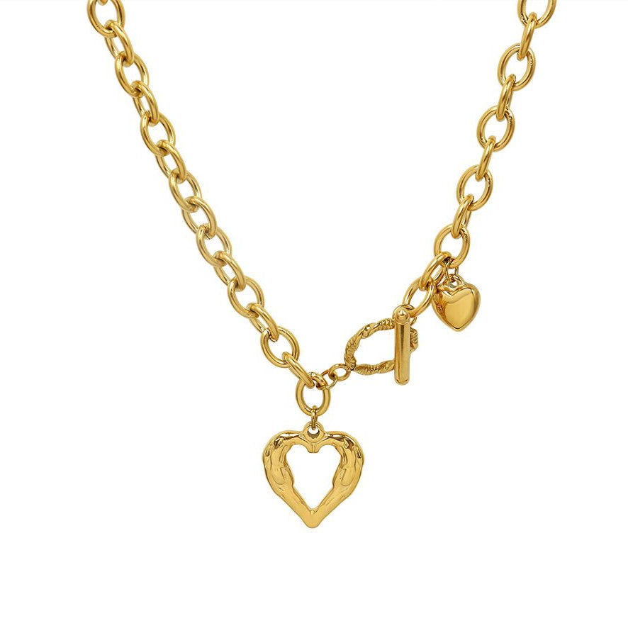 French Design Amore Peach Love Heart Necklace set in 18K Gold Plated