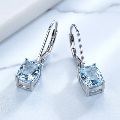 Lady Blue French Natural Topaz Gemstone Pendant Earrings set in 18K White Gold Plated 925 Silver Capella Jewellery above image