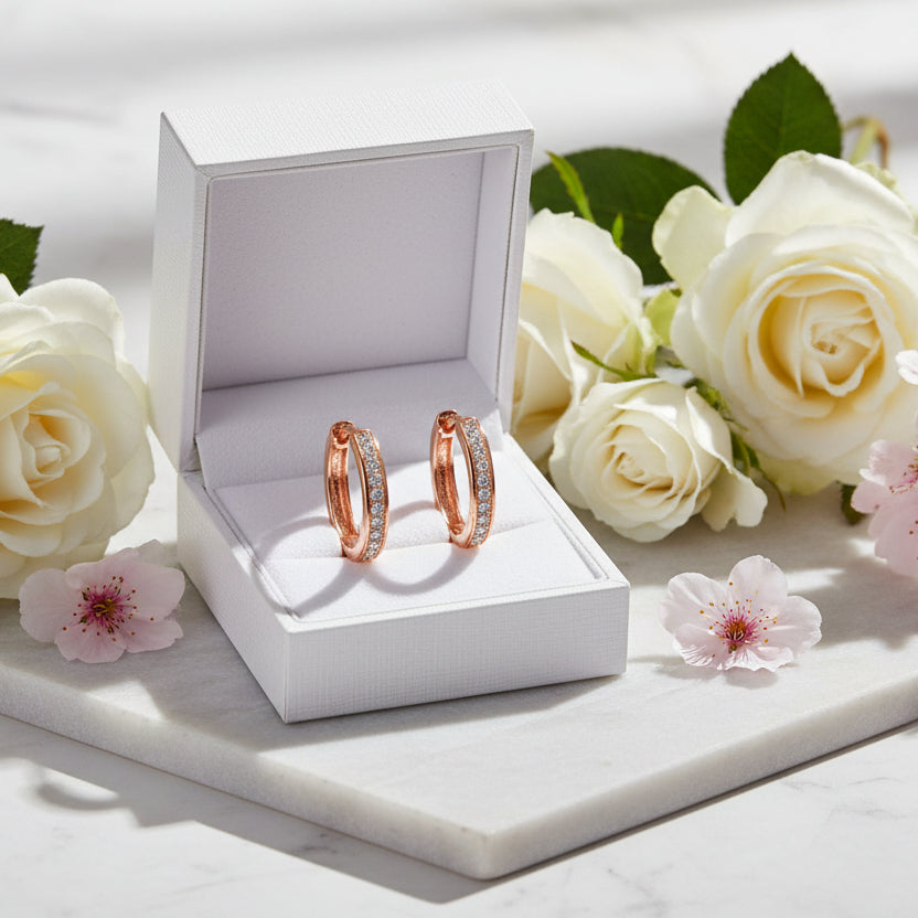 Linear Row Hoop Earrings Micro Moissanite Diamond set in 18K Gold Plated 925 Silver
