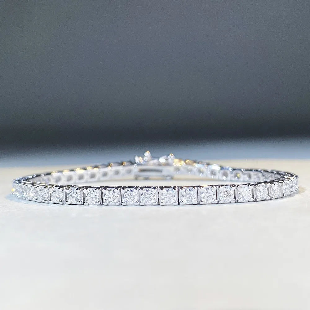 European Tennis Bracelet Pave Full 1 Carat Moissanite set in Platinum Plated 925 Silver (GRA) Capella Jewellery