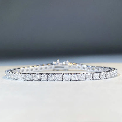European Tennis Bracelet Pave Full 1 Carat Moissanite set in Platinum Plated 925 Silver (GRA) Capella Jewellery