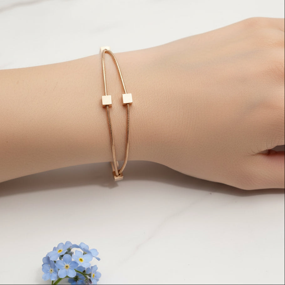 European Mosaic Design Double-Layer Bracelet set in Premium 18K Rose Gold Plating