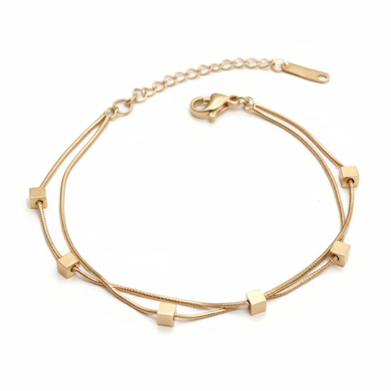 European Mosaic Design Double-Layer Bracelet set in Premium 18K Rose Gold Plating
