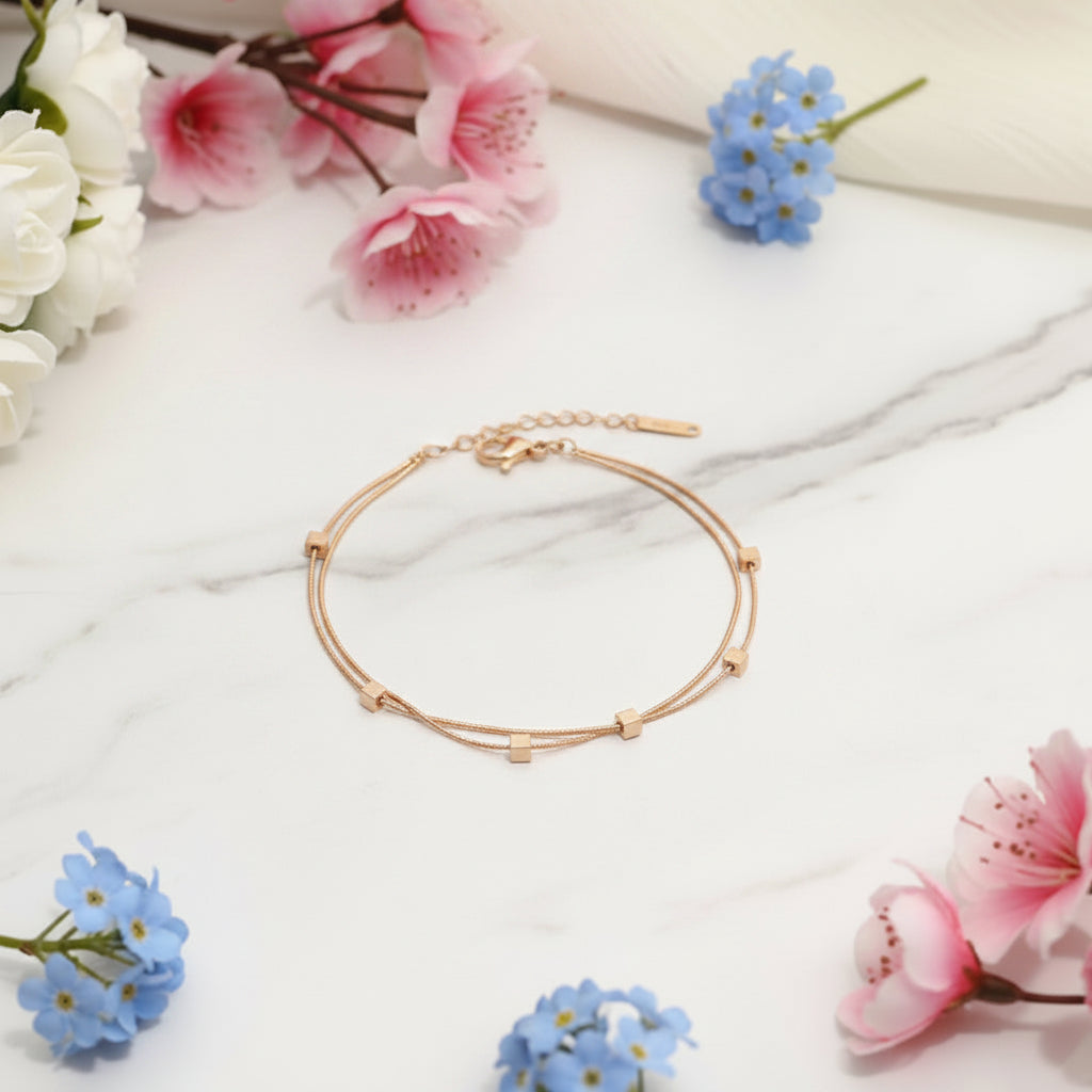 European Mosaic Design Double-Layer Bracelet set in Premium 18K Rose Gold Plating