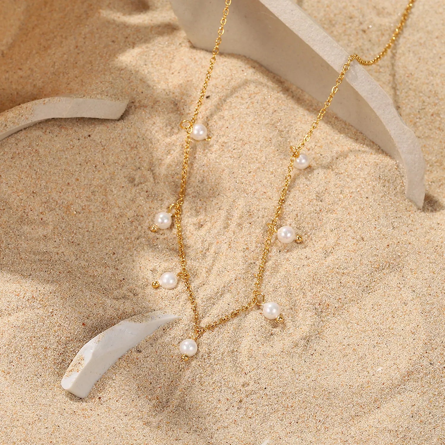 Elegant Italian Design Imitation Pearl Tassel Necklace set in 18K Gold Plating Capella Jewellery