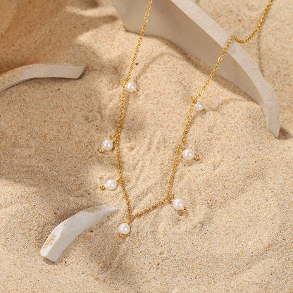 Elegant Italian Design Imitation Pearl Tassel Necklace set in 18K Gold Plating Capella Jewellery